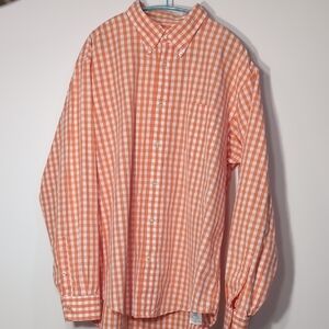 Lands' End | 100% Cotton Orange Peach Gingham Button Down Shirt Size XL